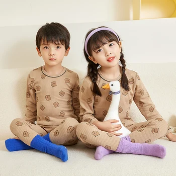 Детские пижамы, зимняя одежда, Детские Рождественские пижамы, пижамы для маленьких мальчиков, коричневые пижамы с мультяшными животными, комплекты детской одежды