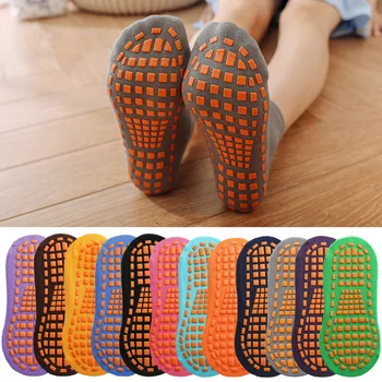 6 пар носков для батута для взрослых и детей, носки для домашнего отдыха, противоскользящие носки для пола, женские хлопковые носки для йоги, массаж ног