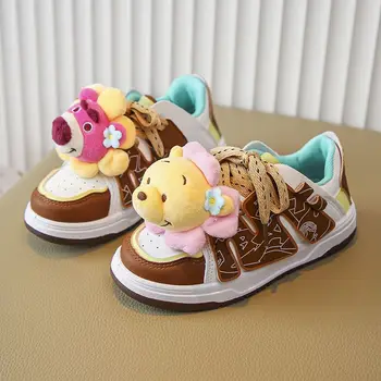 Детская осенняя обувь Disney с мультяшным Лотсо, Обувь на мягкой подошве, Повседневная спортивная обувь для взрослых девочек, Сине-розовые туфли, кроссовки, Размер 26-37