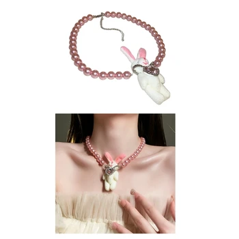 Ожерелье с плюшевым кроликом, имитирующее жемчужное ожерелье из бисера, ювелирные изделия для девочек