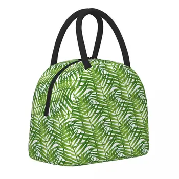 Сумка для ланча с зеленым растением Листья Ветви Школьный ланч-бокс для ребенка Сумки для еды с винтажным принтом Оксфордская сумка-холодильник